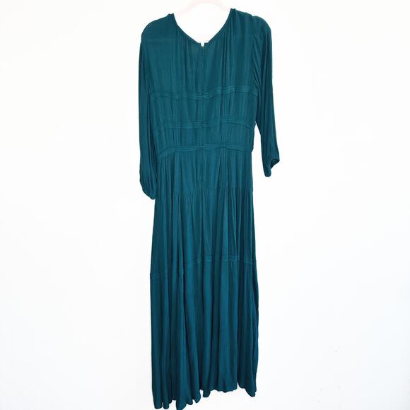 eShakti Wayward Fancies Rayon Crinkle Corset Style Teal Long Sleeve Midi Dress L - Picture 10 of 14